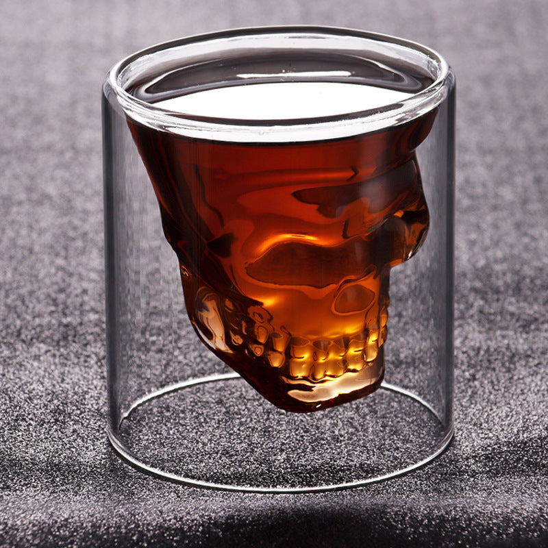 Double layered skull glass, creative bar glass, transparent insulated water glass, skull glass, beer glass, imprisoning pirates