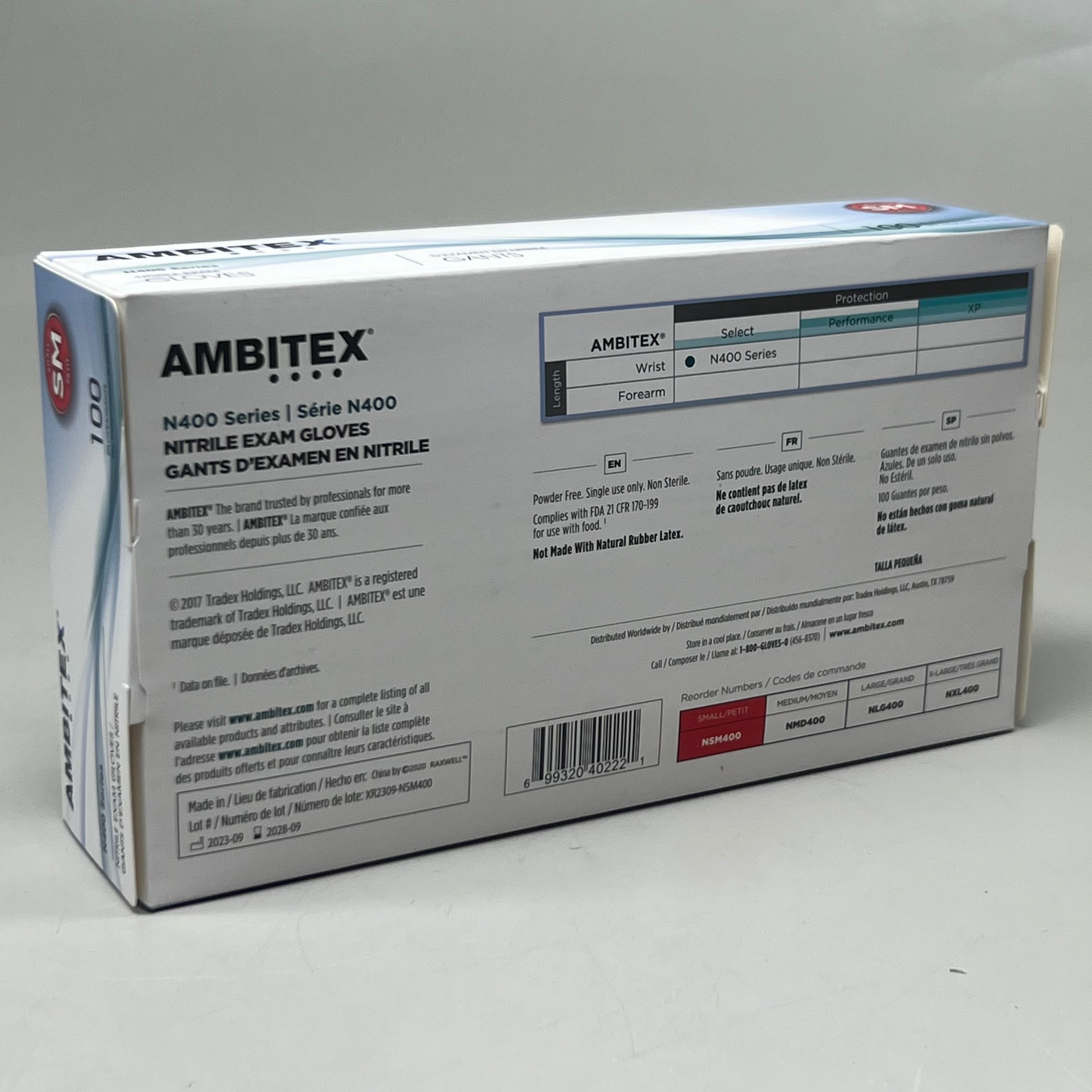 AMBITEX (100 Gloves) Nitrile Exam Gloves, Powder Free Size S N400 Series Blue