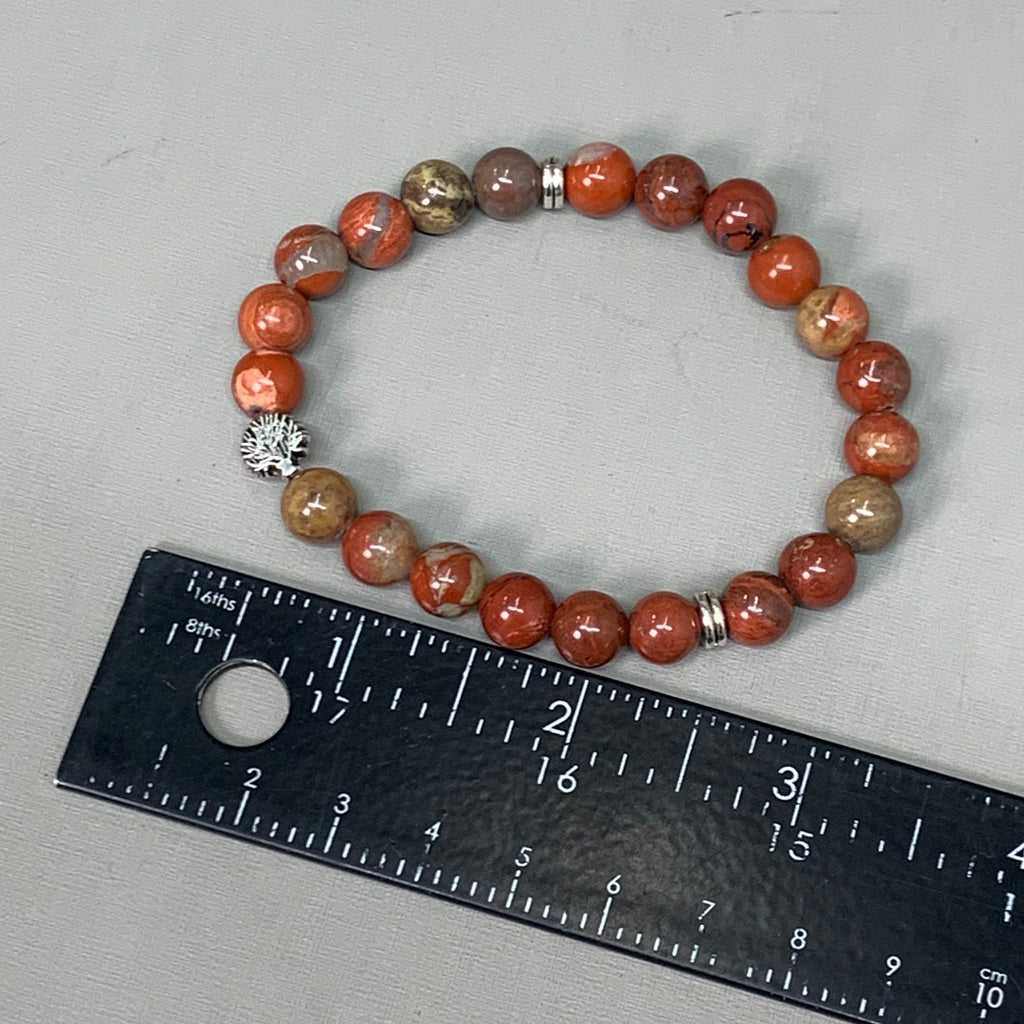 BEST WHOLESALE 12-PACK! Silver Tree Beaded Calm Jasper Crystal Bracelets 3"