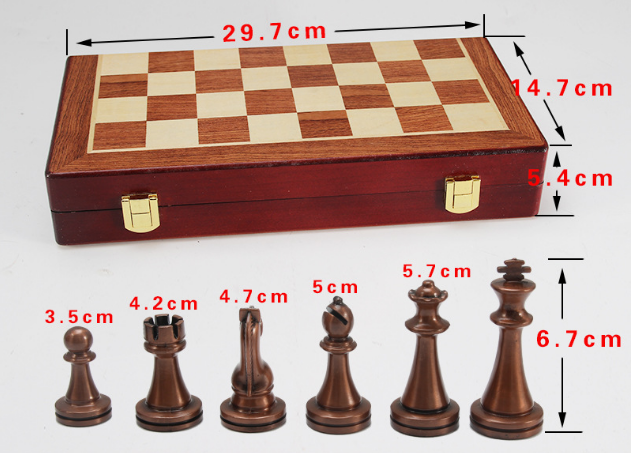 Chess deluxe gift box metal bronze folding board game chess gifts