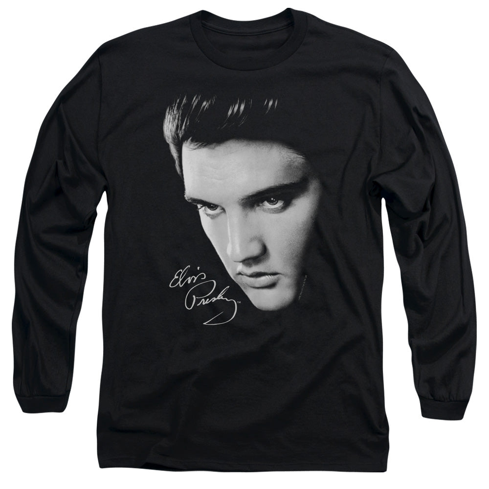Elvis Presley Face Mens Long Sleeve Shirt Black Officially Licensed