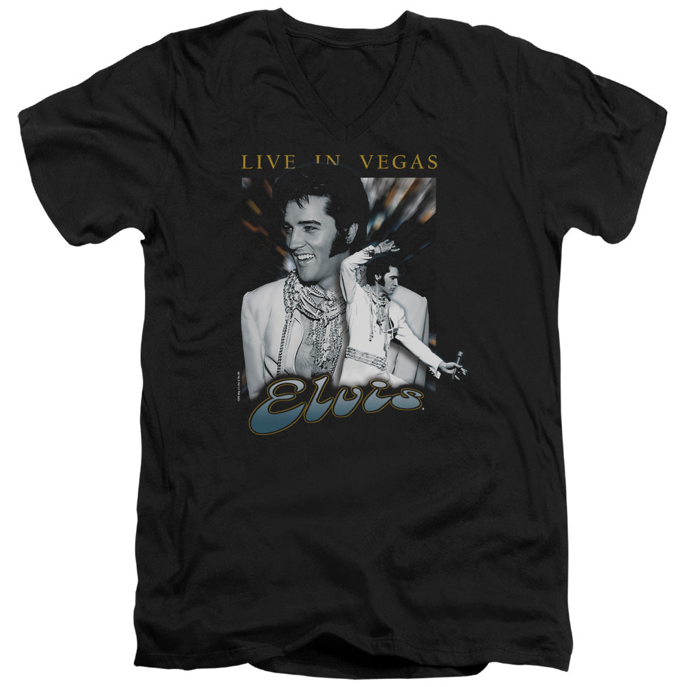 Elvis Presley Live in Vegas Mens Slim Fit V-Neck T Shirt Black Officially Licensed