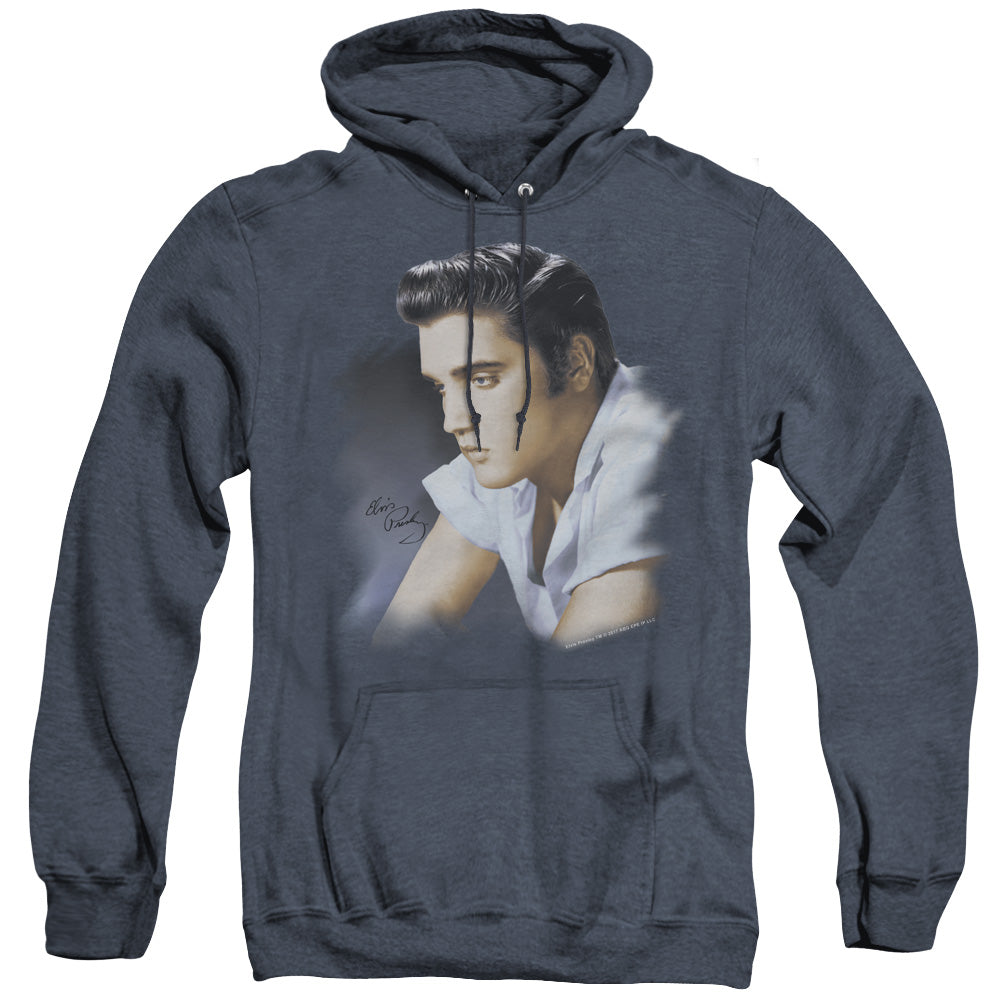 Elvis Presley Blue Profile Heather Mens Hoodie Navy Blue Officially Licensed