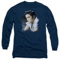 Elvis Presley Blue Profile Mens Long Sleeve Shirt Navy Blue Officially Licensed