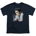 Elvis Presley Blue Profile Kids Youth T Shirt Navy Blue Officially Licensed