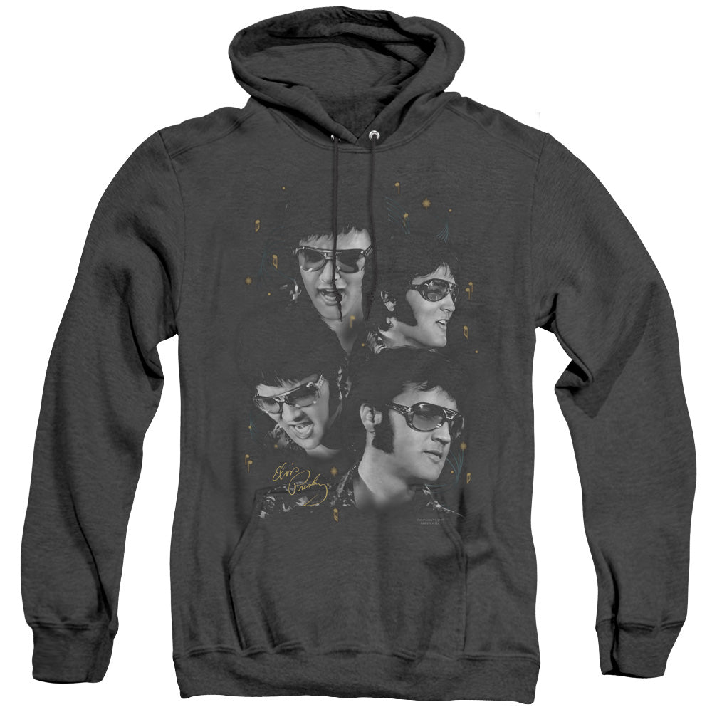 Elvis Presley Faces Heather Mens Hoodie Black Officially Licensed
