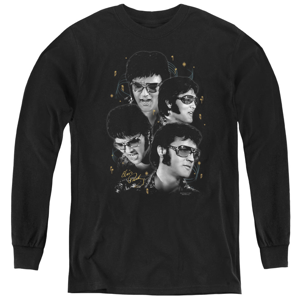 Elvis Presley Faces Long Sleeve Kids Youth T Shirt Black Officially Licensed