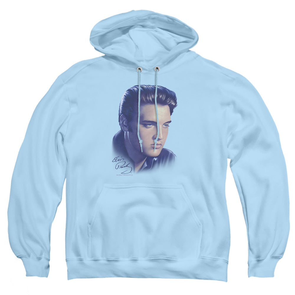 Elvis Presley Big Portrait Mens Hoodie Light Blue Officially Licensed