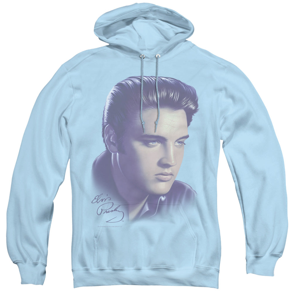 Elvis Presley Big Portrait Mens Hoodie Light Blue Officially Licensed