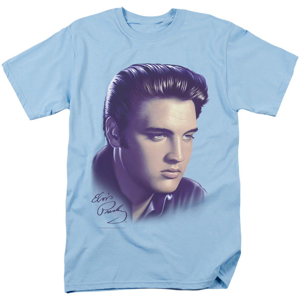 Elvis Presley Big Portrait Mens T Shirt Light Blue Officially Licensed