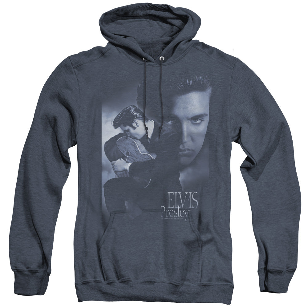Elvis Presley Reverent Heather Mens Hoodie Navy Blue Officially Licensed