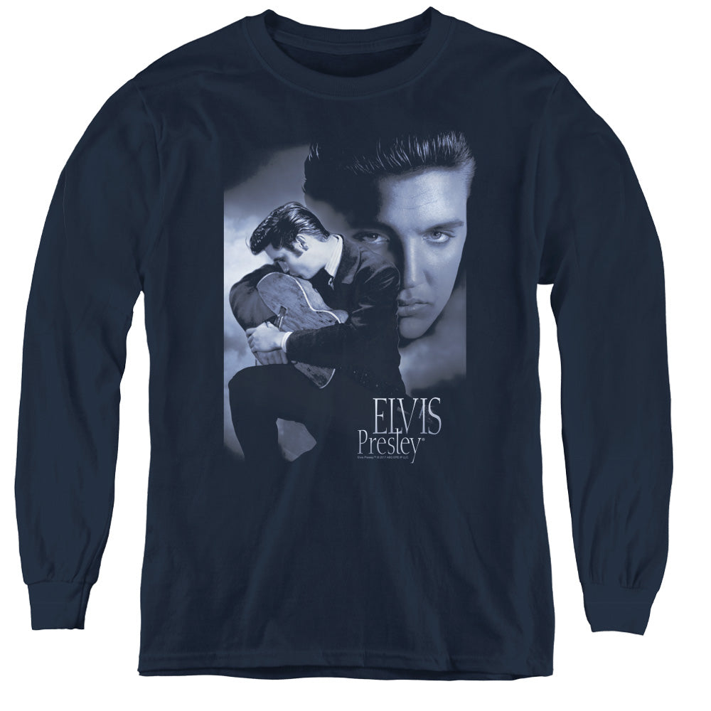 Elvis Presley Reverent Long Sleeve Kids Youth T Shirt Navy Blue Officially Licensed