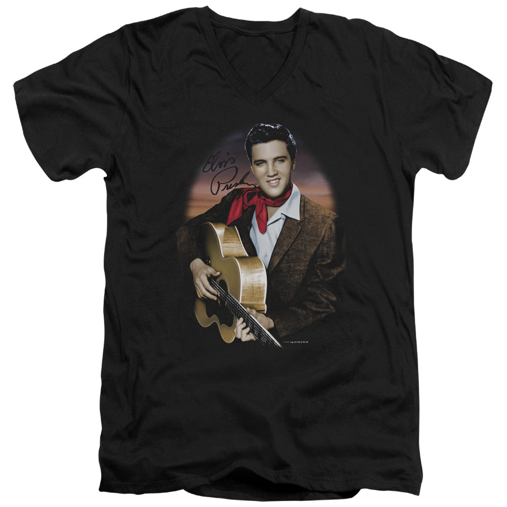 Elvis Presley Red Scarf #2 Mens Slim Fit V-Neck T Shirt Black Officially Licensed