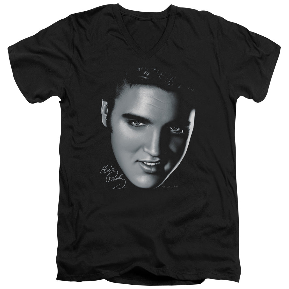 Elvis Presley Big Face Mens Slim Fit V-Neck T Shirt Black Officially Licensed
