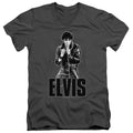 Elvis Presley Leather Mens Slim Fit V-Neck T Shirt Charcoal Officially Licensed