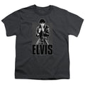Elvis Presley Leather Kids Youth T Shirt Charcoal Officially Licensed