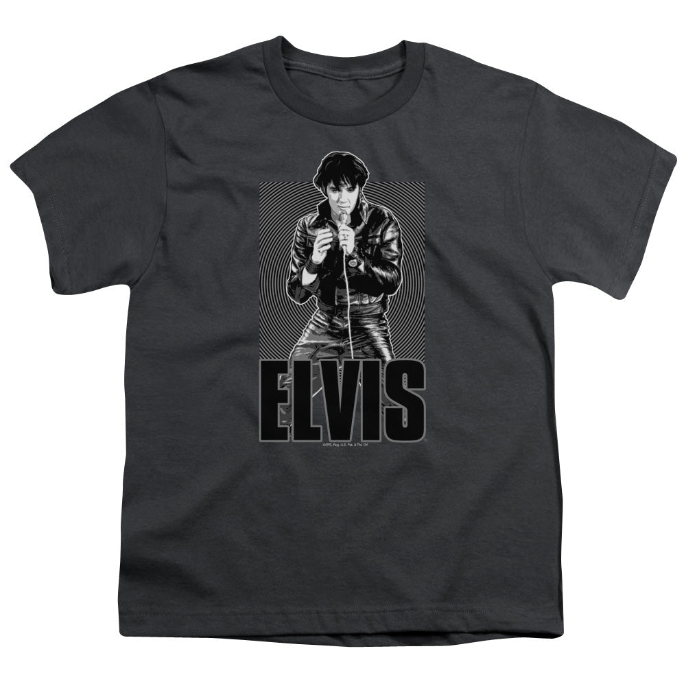 Elvis Presley Leather Kids Youth T Shirt Charcoal Officially Licensed