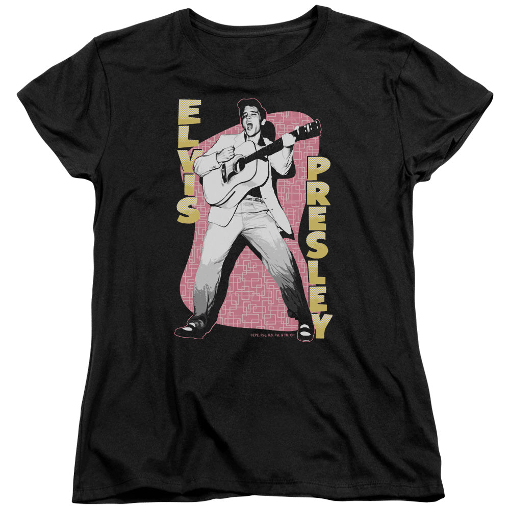Elvis Presley Pink Rock Womens T Shirt Black Officially Licensed