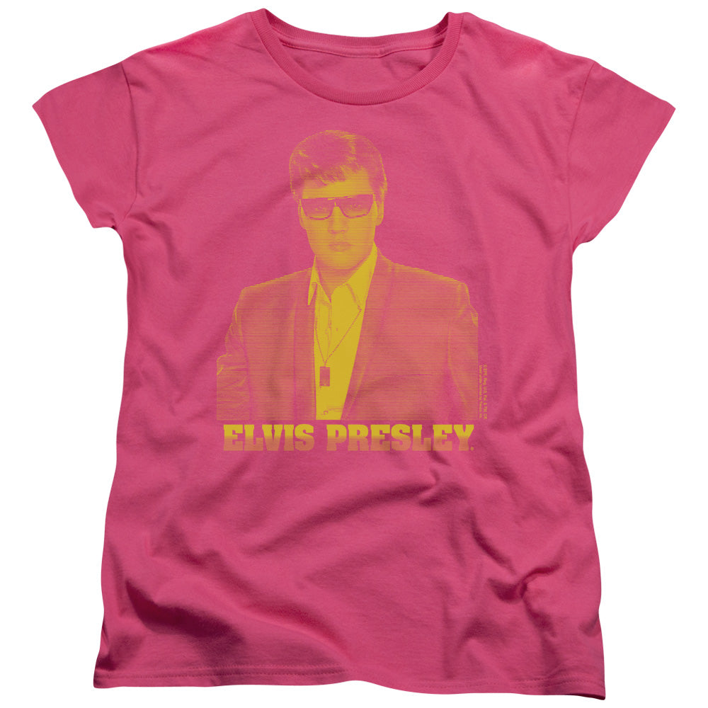 Elvis Presley Yellow Elvis Womens T Shirt Hot Pink Officially Licensed