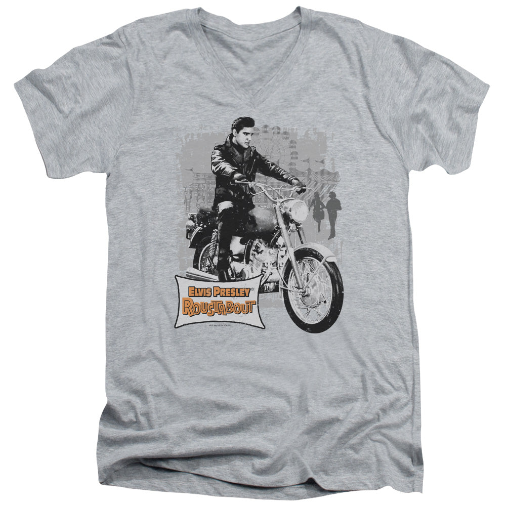 Elvis Presley Roustabout Poster Mens Slim Fit V-Neck T Shirt Athletic Heather Officially Licensed