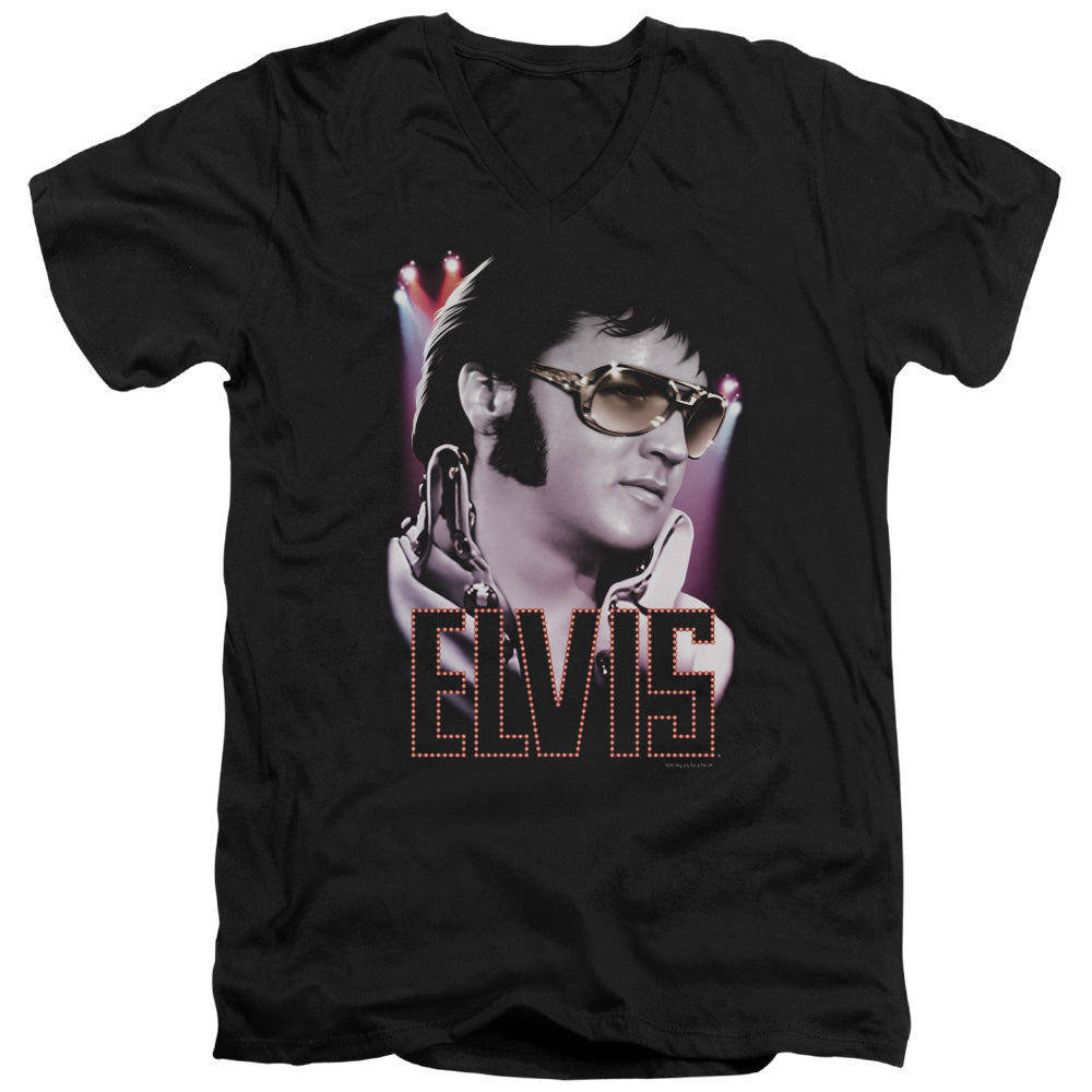 Elvis Presley 70s Star Mens Slim Fit V-Neck T Shirt Black Officially Licensed