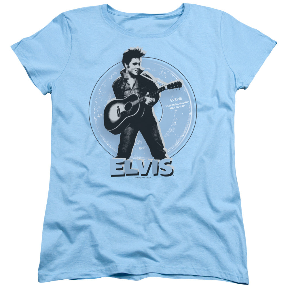 Elvis Presley 45 RPM Womens T Shirt Light Blue Officially Licensed