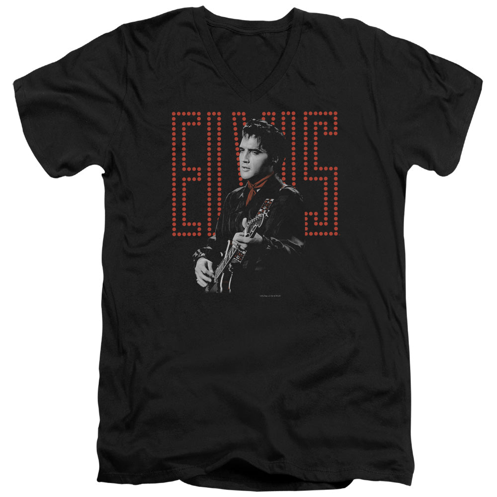 Elvis Presley Red Guitarman Mens Slim Fit V-Neck T Shirt Black Officially Licensed