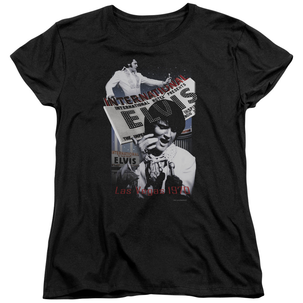 Elvis Presley International Hotel Womens T Shirt Black Officially Licensed