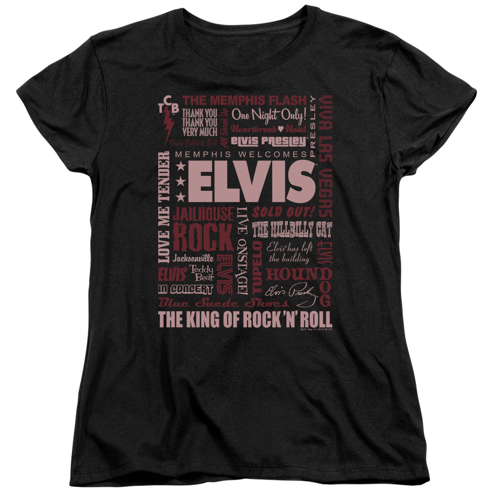 Elvis Presley Whole Lotta Type Womens T Shirt Black Officially Licensed
