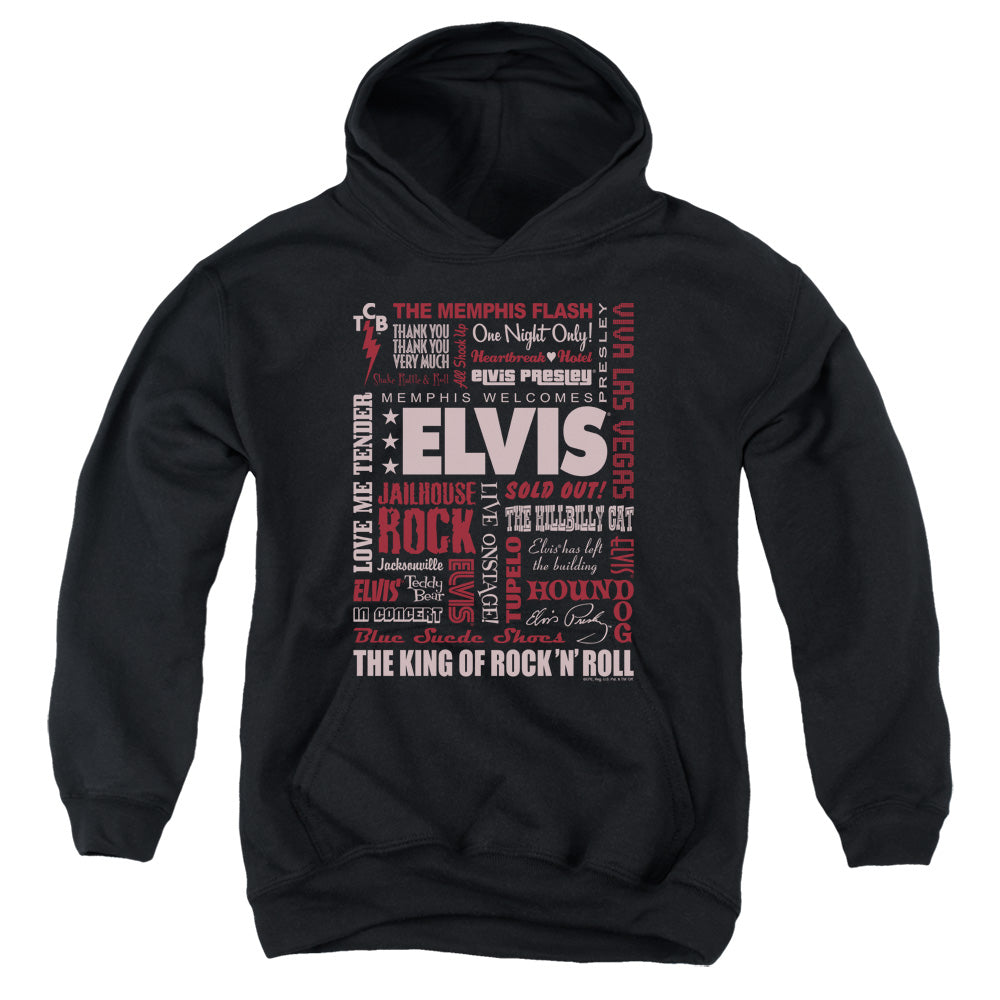 Elvis Presley Whole Lotta Type Kids Youth Hoodie Black Officially Licensed