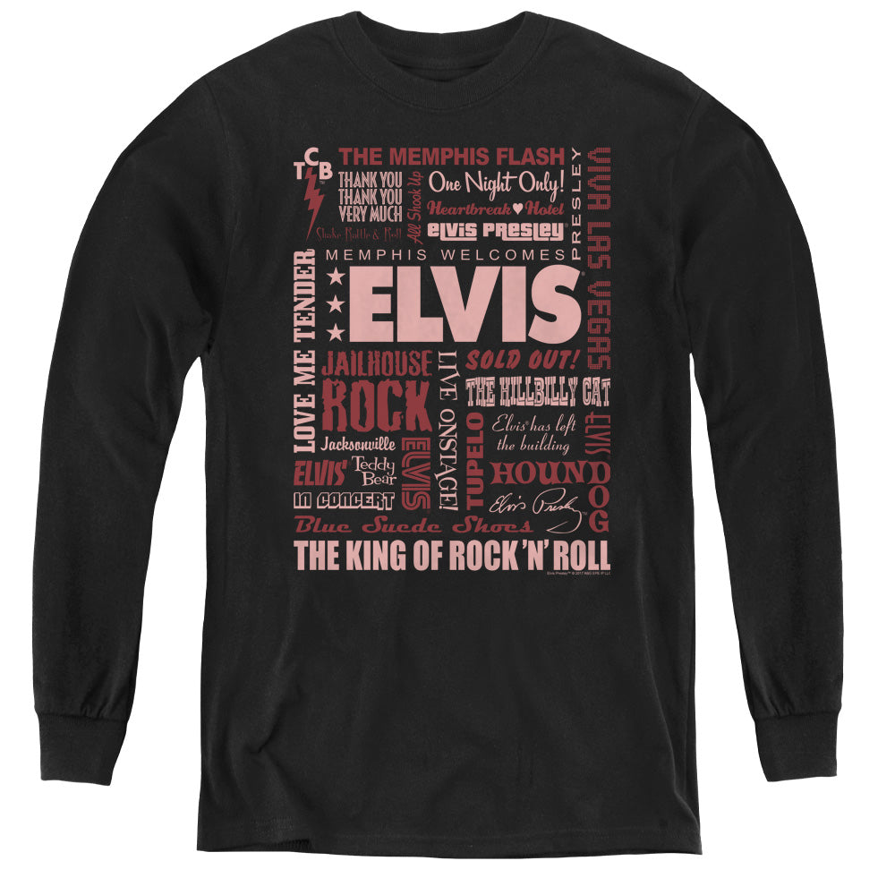 Elvis Presley Whole Lotta Type Long Sleeve Kids Youth T Shirt Black Officially Licensed