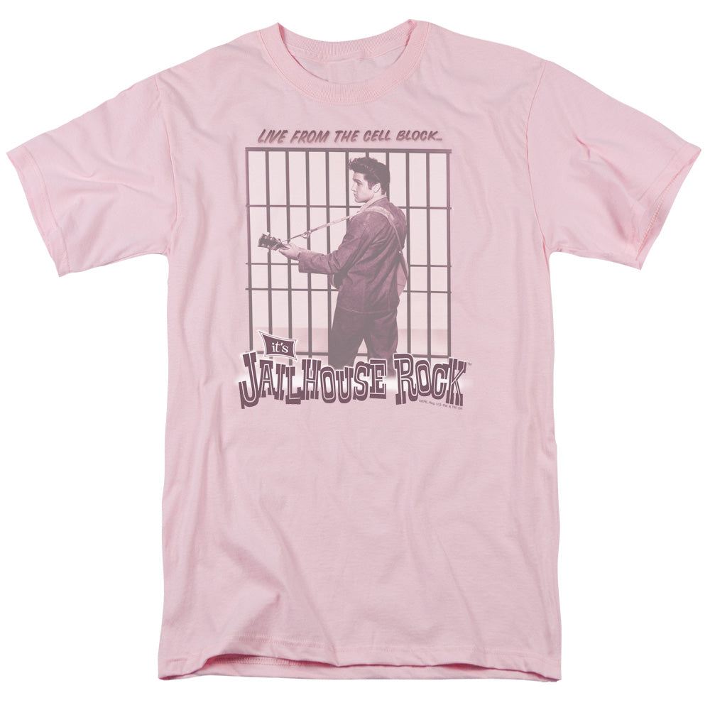 Elvis Presley Cell Block Rock Mens T Shirt Pink Officially Licensed