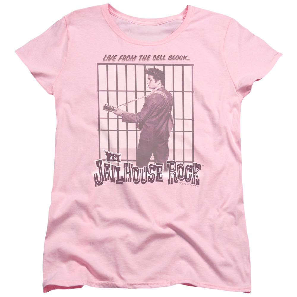 Elvis Presley Cell Block Rock Womens T Shirt Pink Officially Licensed