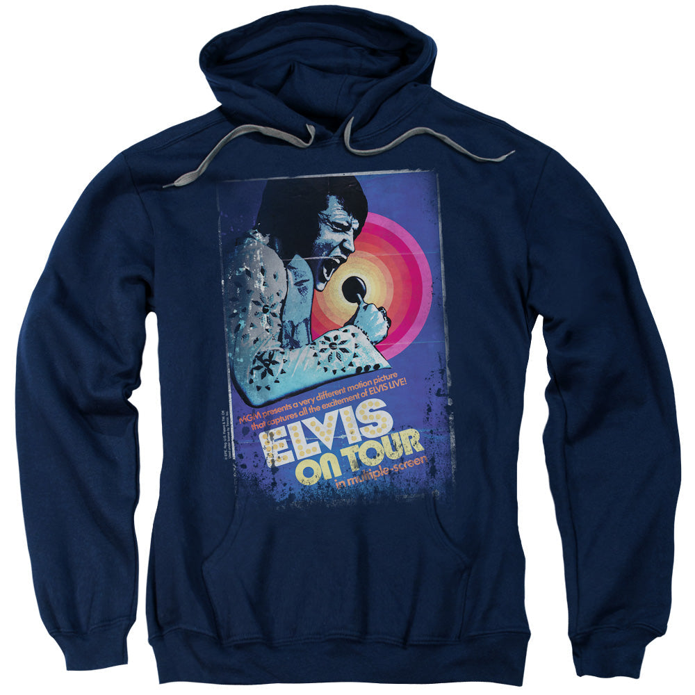 Elvis Presley on Tour Poster Mens Hoodie Navy Blue Officially Licensed