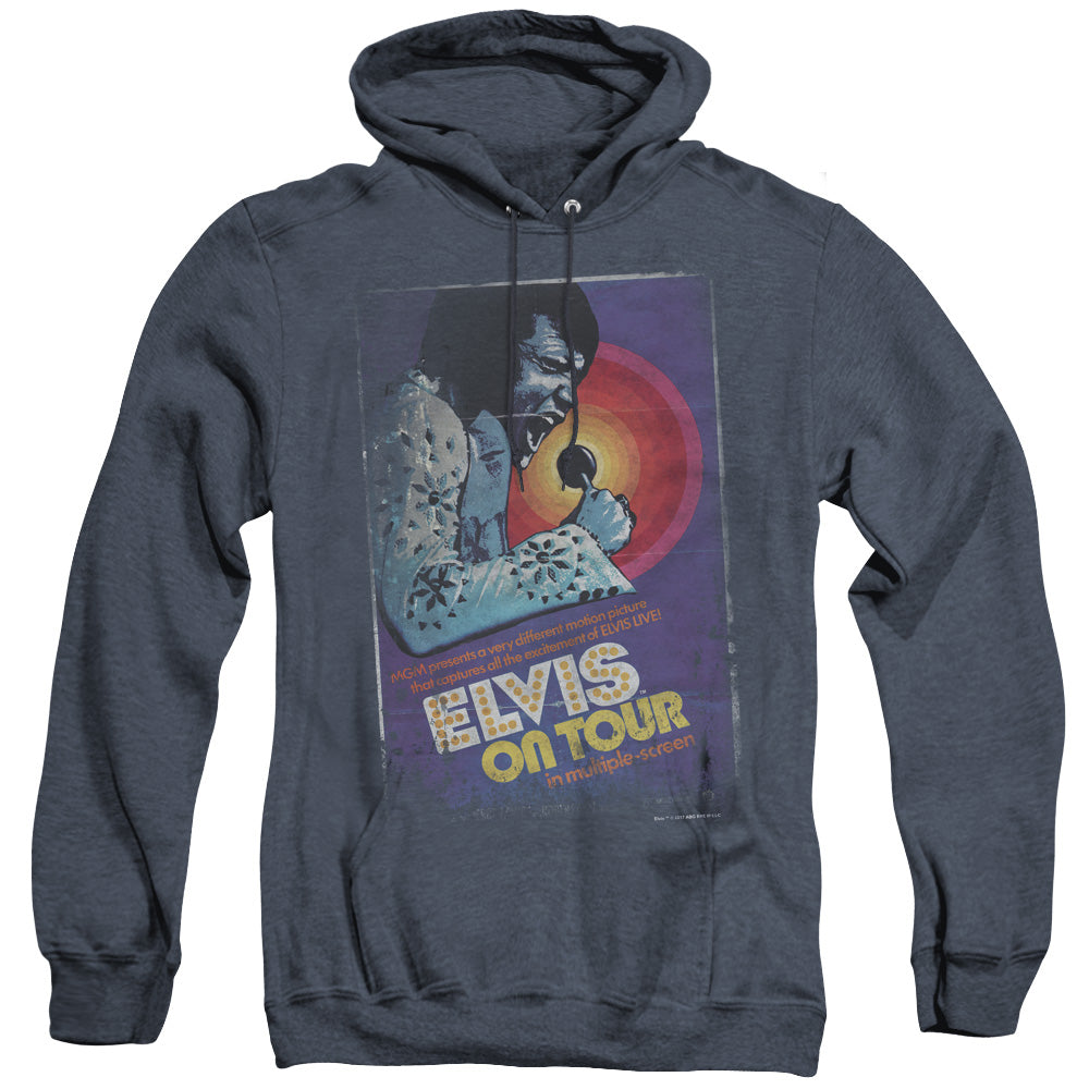 Elvis Presley on Tour Poster Heather Mens Hoodie Navy Blue Officially Licensed