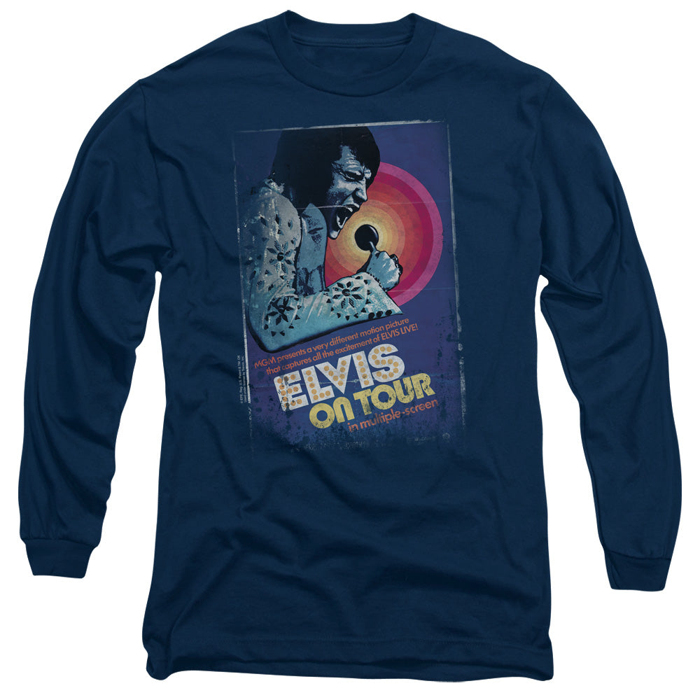 Elvis Presley on Tour Poster Mens Long Sleeve Shirt Navy Blue Officially Licensed