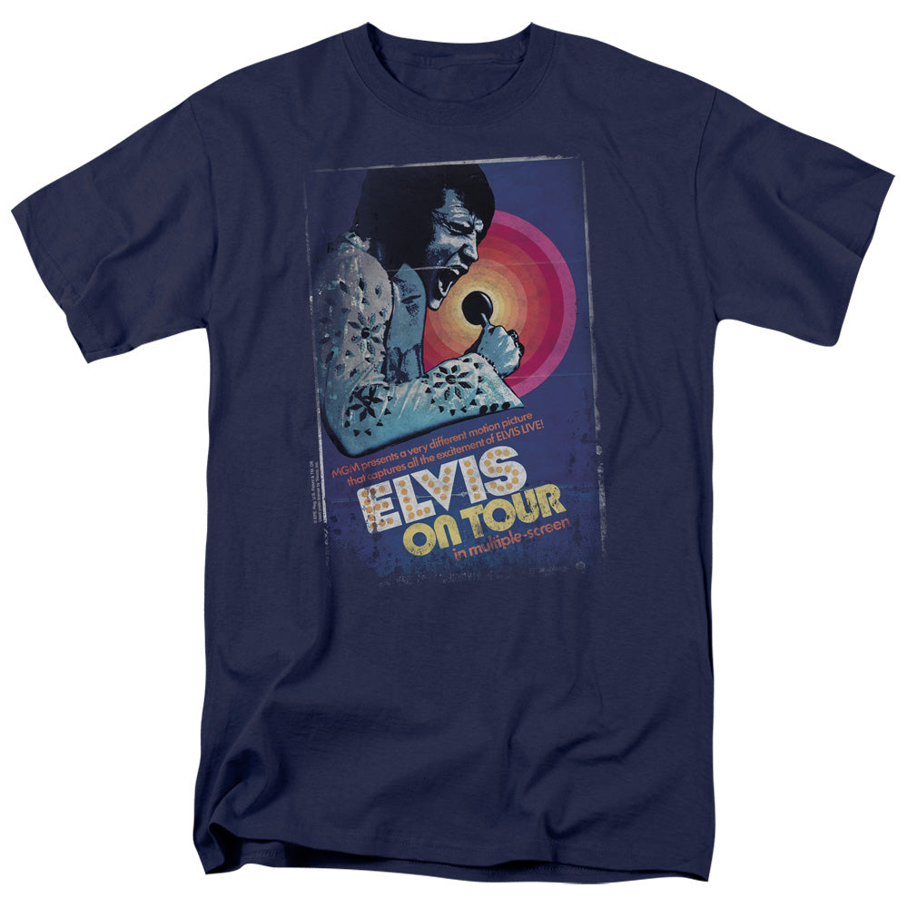 Elvis Presley on Tour Poster Mens T Shirt Navy Blue Officially Licensed