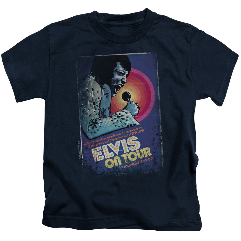Elvis Presley on Tour Poster Juvenile Kids Youth T Shirt Navy Blue Officially Licensed