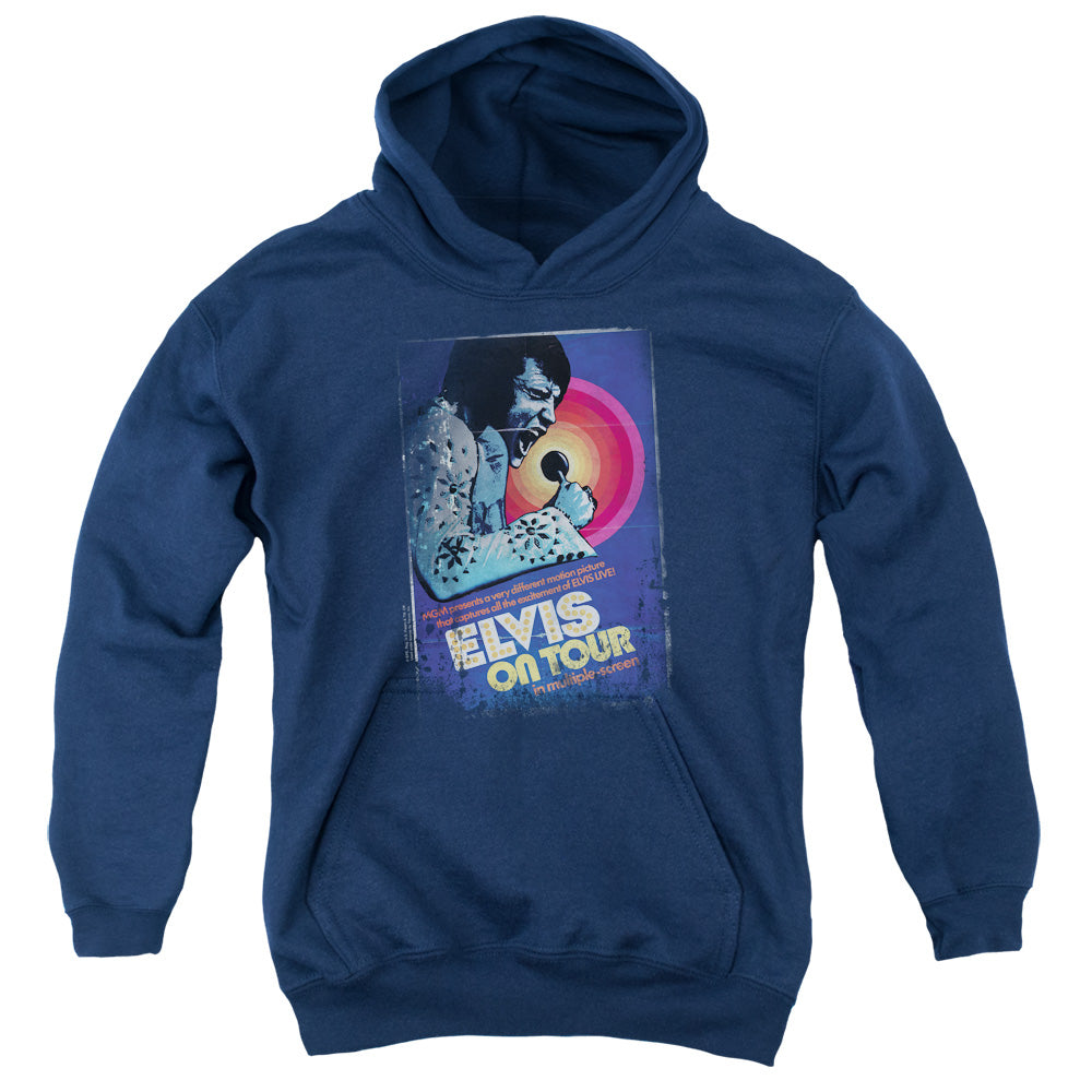 Elvis Presley on Tour Poster Kids Youth Hoodie Navy Blue Officially Licensed