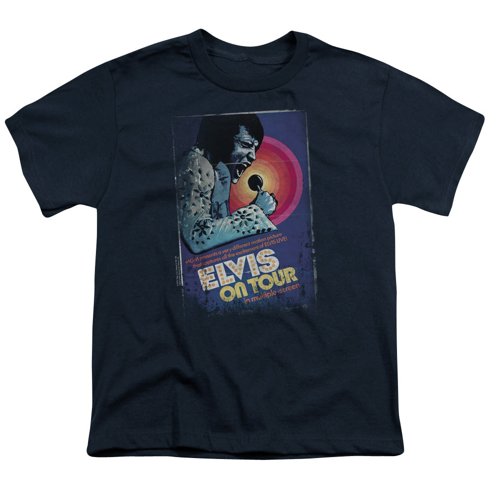 Elvis Presley on Tour Poster Kids Youth T Shirt Navy Blue Officially Licensed
