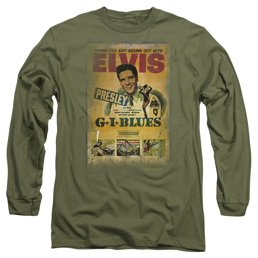 Elvis Presley Gi Blues Poster Mens Long Sleeve Shirt Military Green Officially Licensed Officially Licensed