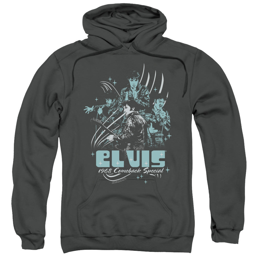 Elvis Presley 68 Leather Mens Hoodie Charcoal Officially Licensed