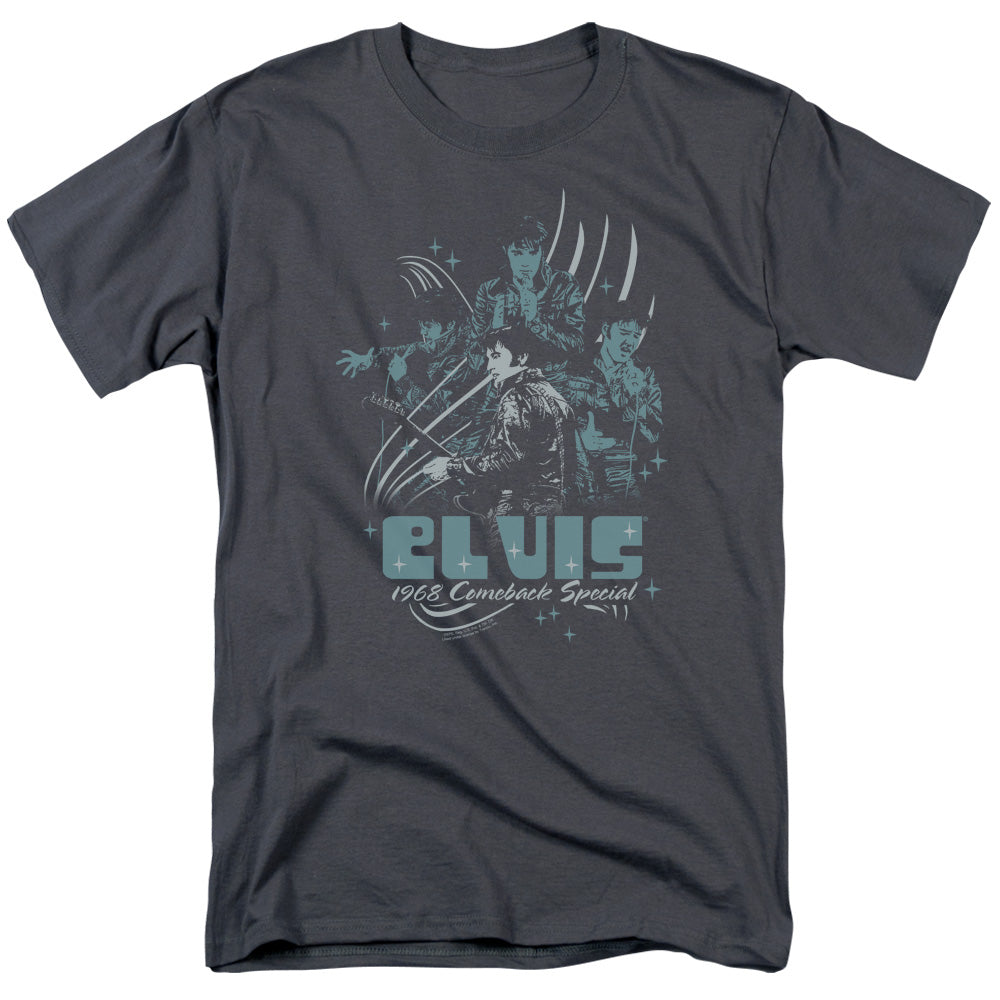 Elvis Presley 68 Leather Mens T Shirt Charcoal Officially Licensed