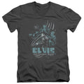 Elvis Presley 68 Leather Mens Slim Fit V-Neck T Shirt Charcoal Officially Licensed