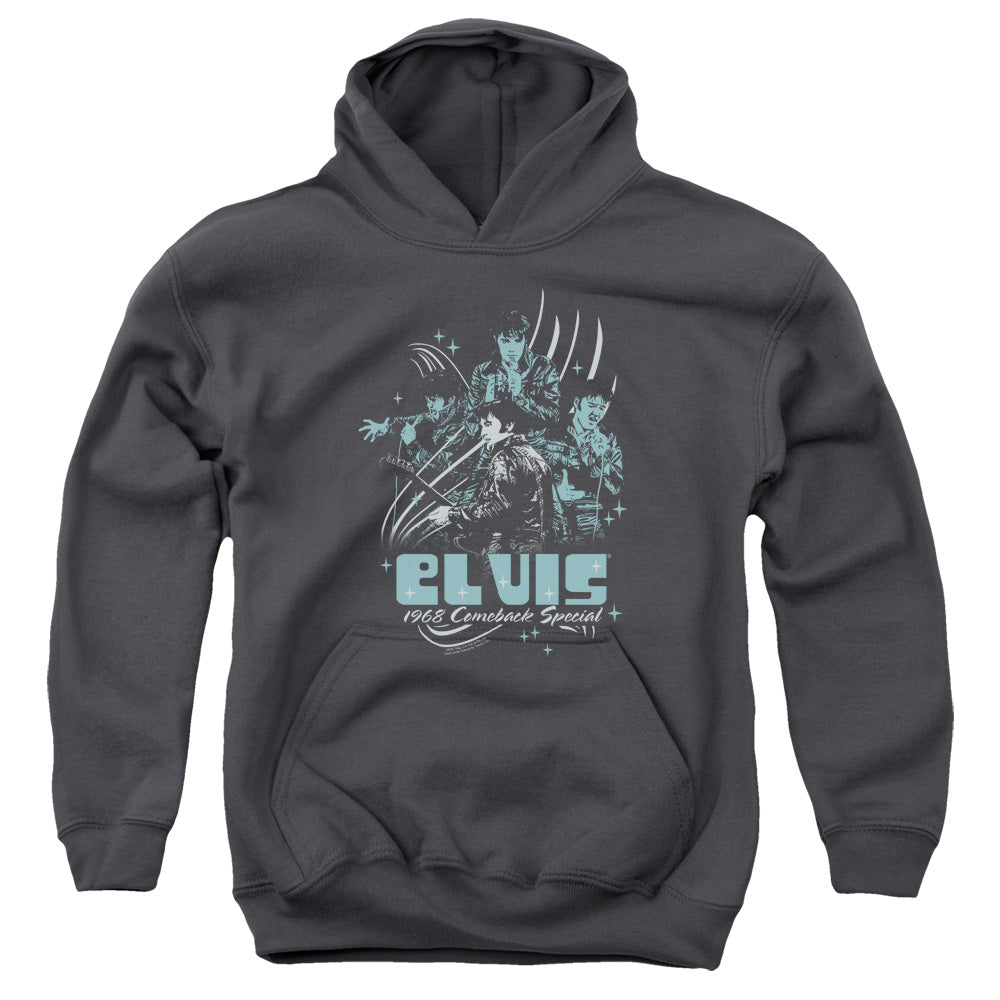 Elvis Presley 68 Leather Kids Youth Hoodie Charcoal Officially Licensed