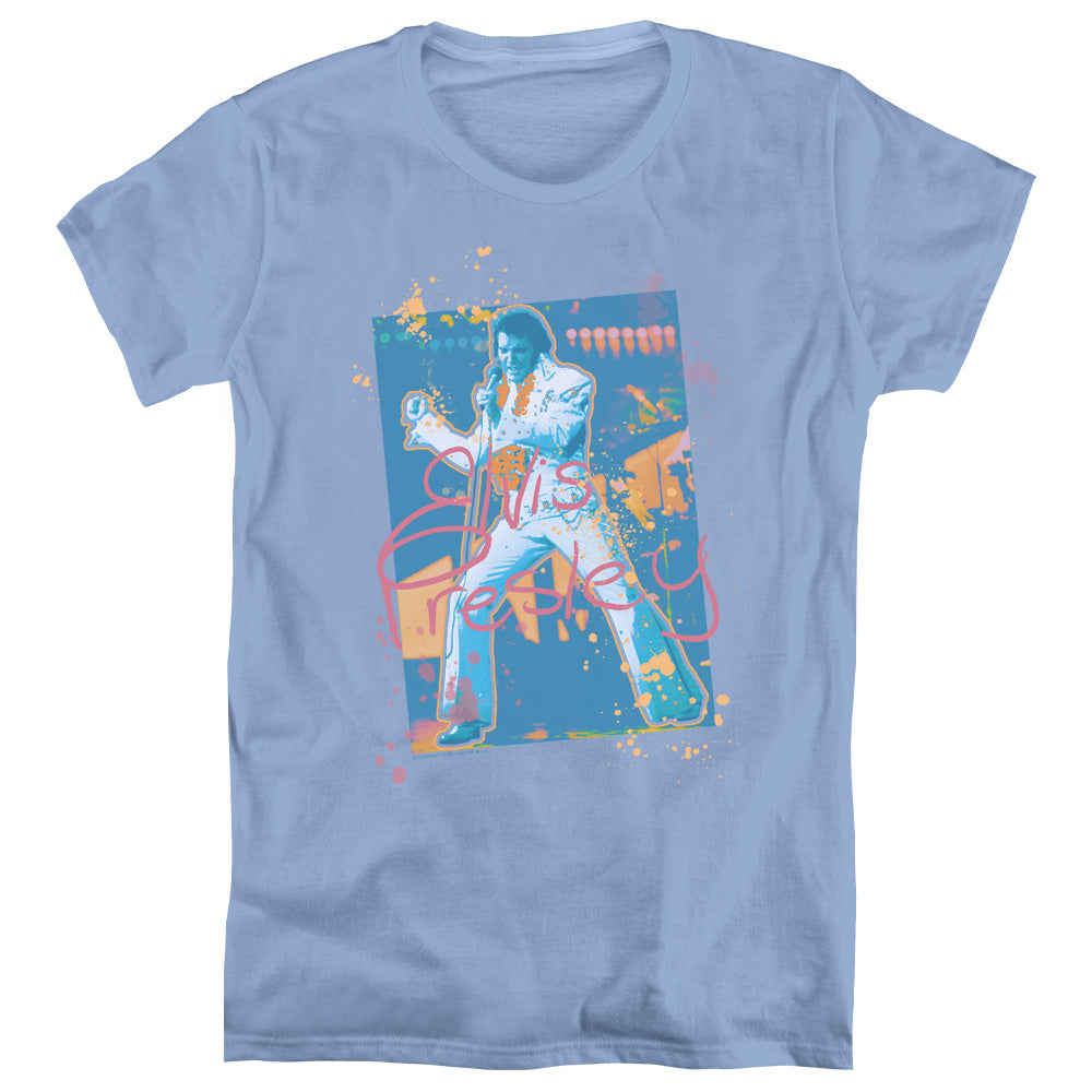 Elvis Presley Splatter Hawaii Womens T Shirt Carolina Blue Officially Licensed