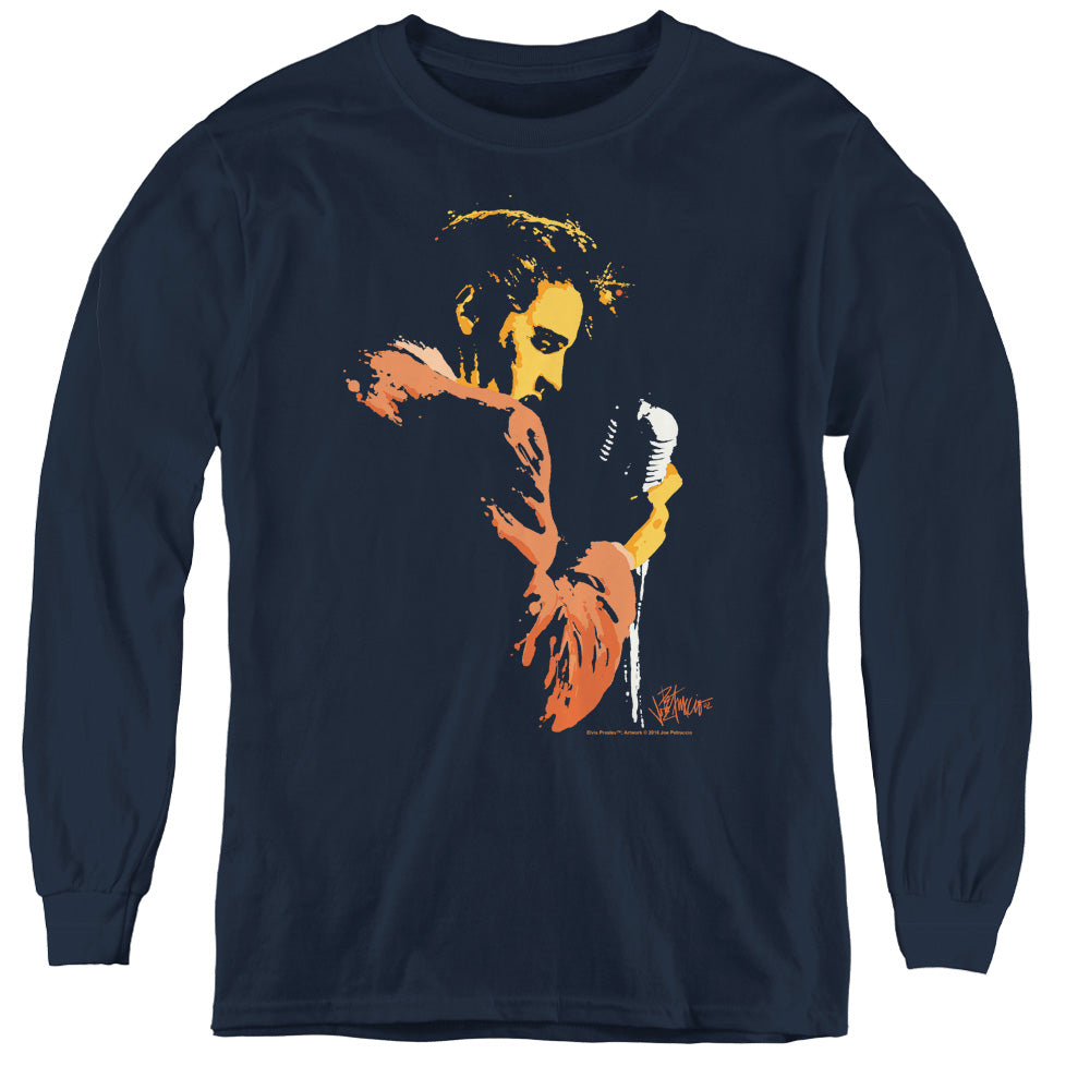 Elvis Presley Early Elvis Long Sleeve Kids Youth T Shirt Navy Blue Officially Licensed
