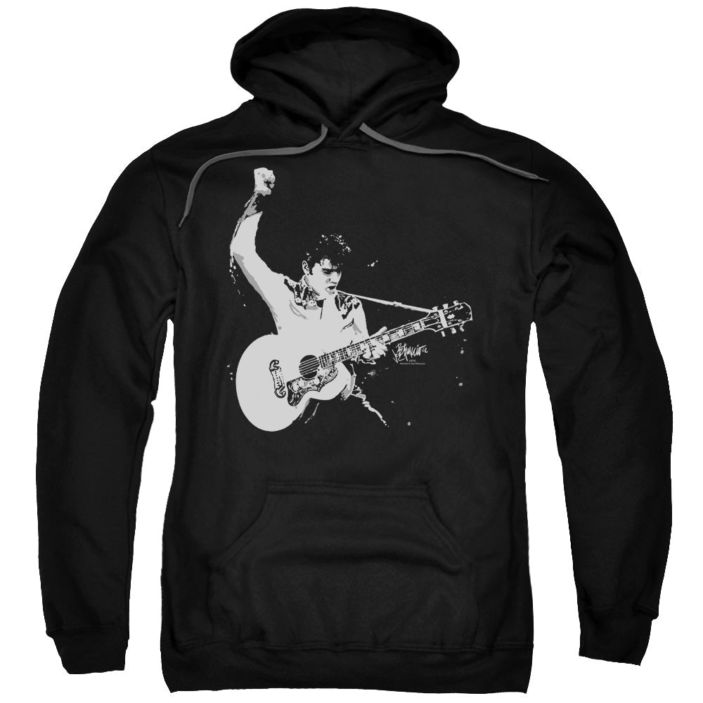 Elvis Presley Black And White Guitarman Mens Hoodie Black Officially Licensed