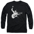 Elvis Presley Black And White Guitarman Mens Long Sleeve Shirt Black Officially Licensed