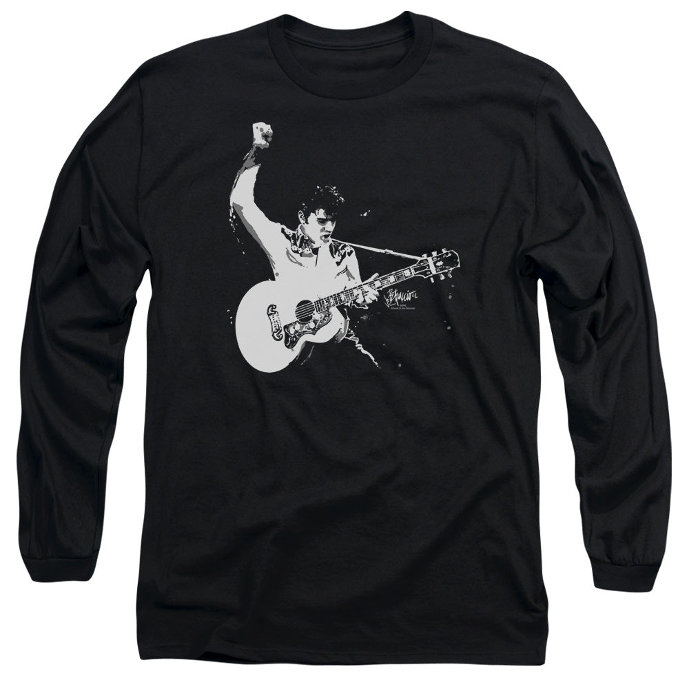 Elvis Presley Black And White Guitarman Mens Long Sleeve Shirt Black Officially Licensed
